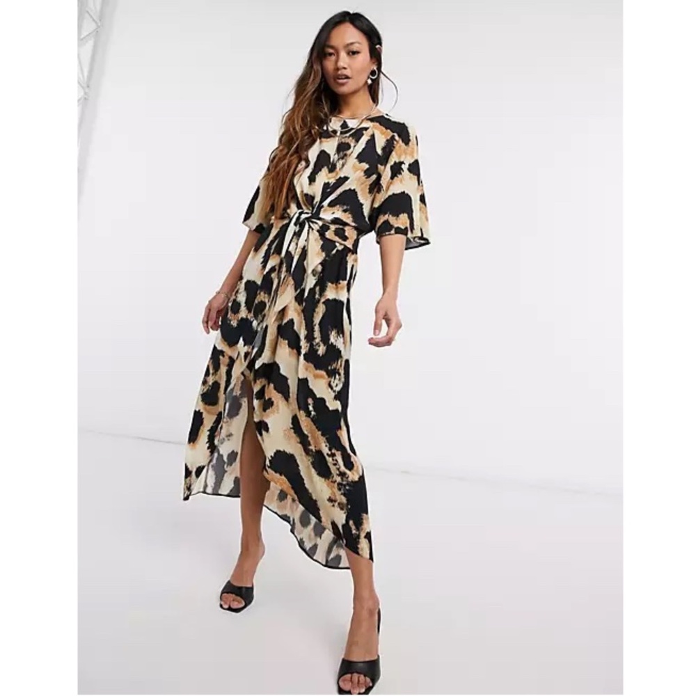 ASOS leopard knot front wrap midi dress